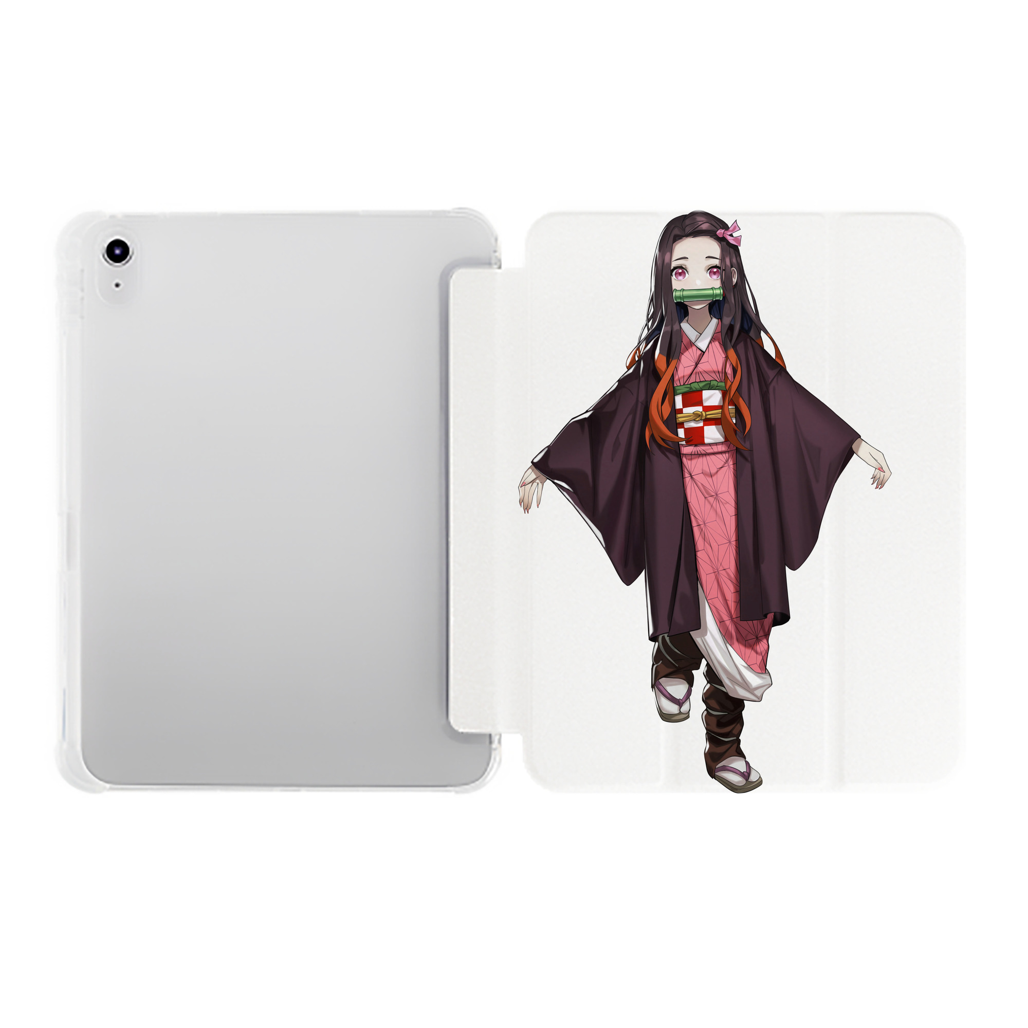 （画像用） 鬼滅の刃（きめつのやいば）竈門 禰󠄀豆子／かまど ねずこ Kamado Nezuko IPad ケース ペン収納付き 三つ折りスタンド PUレザー×シリコン 対応機種9.5/10.5/10.9インチ